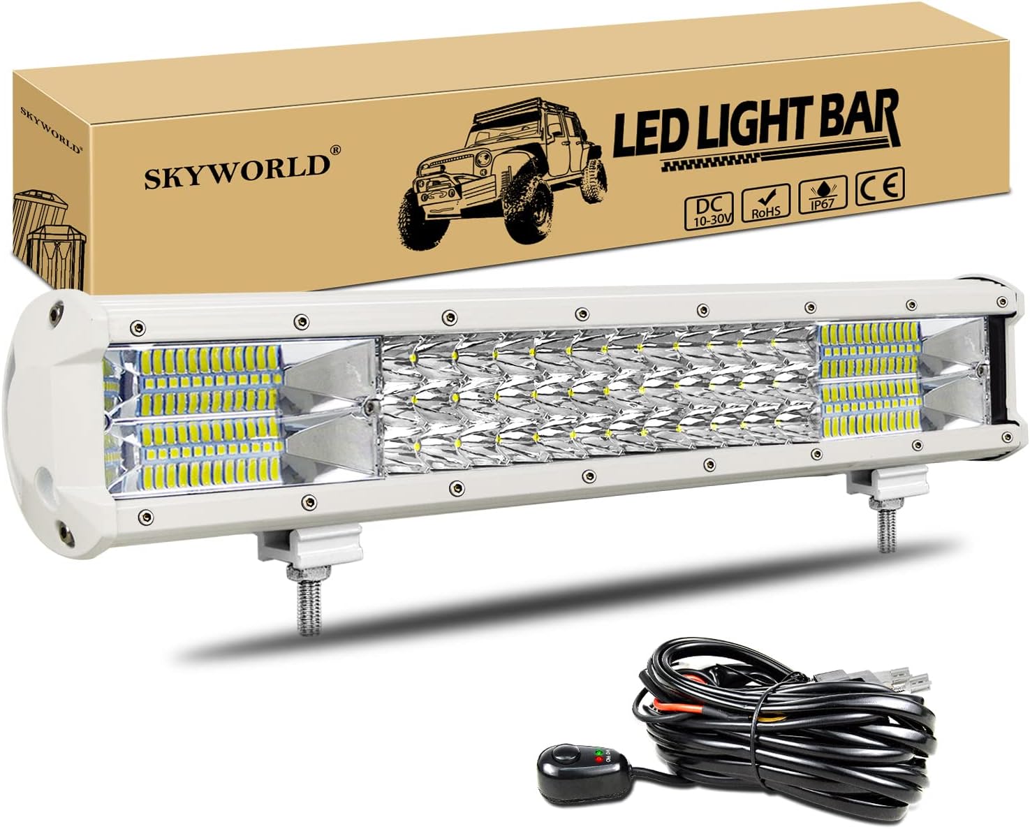 SKYWORLD White LED Light Bar 17" 252W Spot Flood Combo Beam LED Bar with Wiring Harness Work Off Road Driving Lights for SUV Truck Car ATV UTE 4x4 4WD Boat