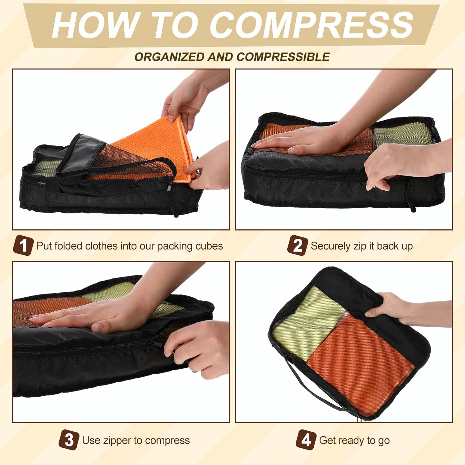 5 Pcs Packing Cubes for Suitcase Large Travel Cubes Carry on Luggage Organizer Bags for Clothes Accessories(S,Black) - Image 4