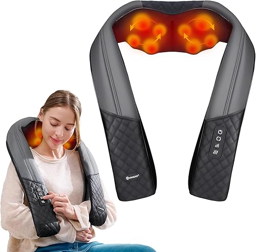 KINGJOY Masajeador de cuello y hombros con calor, 2025 Upgarded 4D Shiatsu Masajeador de cuello y espalda con 16 nodos de masaje para espalda,
