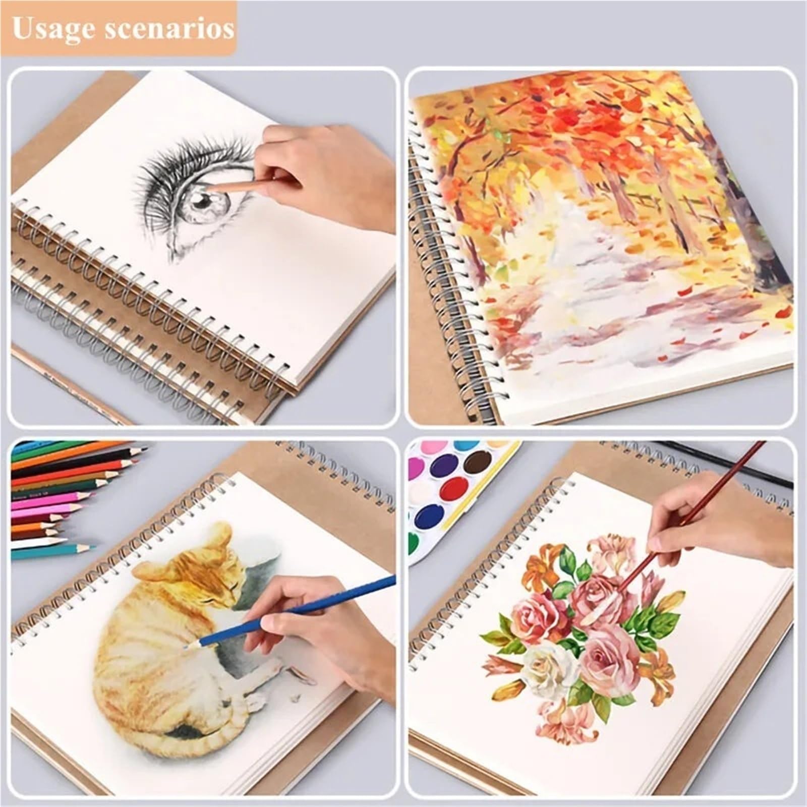 Bloc De Dibujo Con Espiral Cuaderno de bocetos Papel grueso 160 GSM Espiral Pintura al óleo Cuaderno Lápiz Dibujo Bloc de notas(8K-Left)