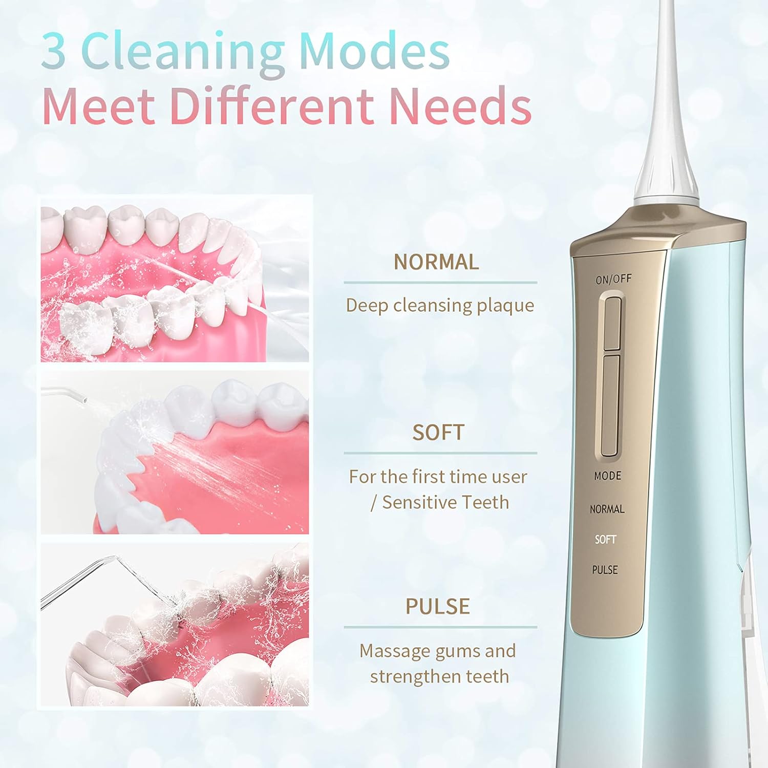 Cordless Water Tooth Flosser Rechargeable Oral Irrigator Portable for Teeth Dental Flosser IPX7 Waterproof 3 Modes 5 Jet Tips for Travel and Home Use : Health & Household