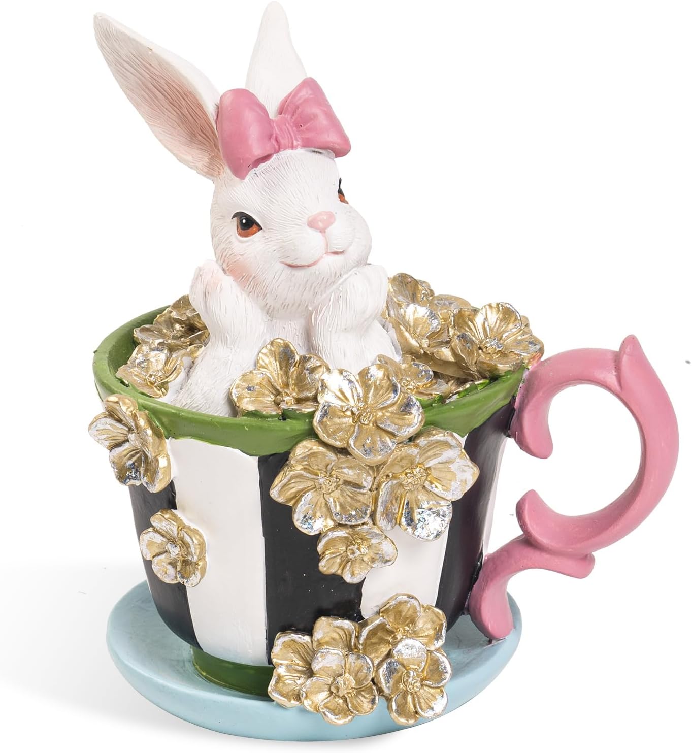 Easter Bunny Figurine, Resin Black White Decorative Rabbit Coffee Cup Small Statues...