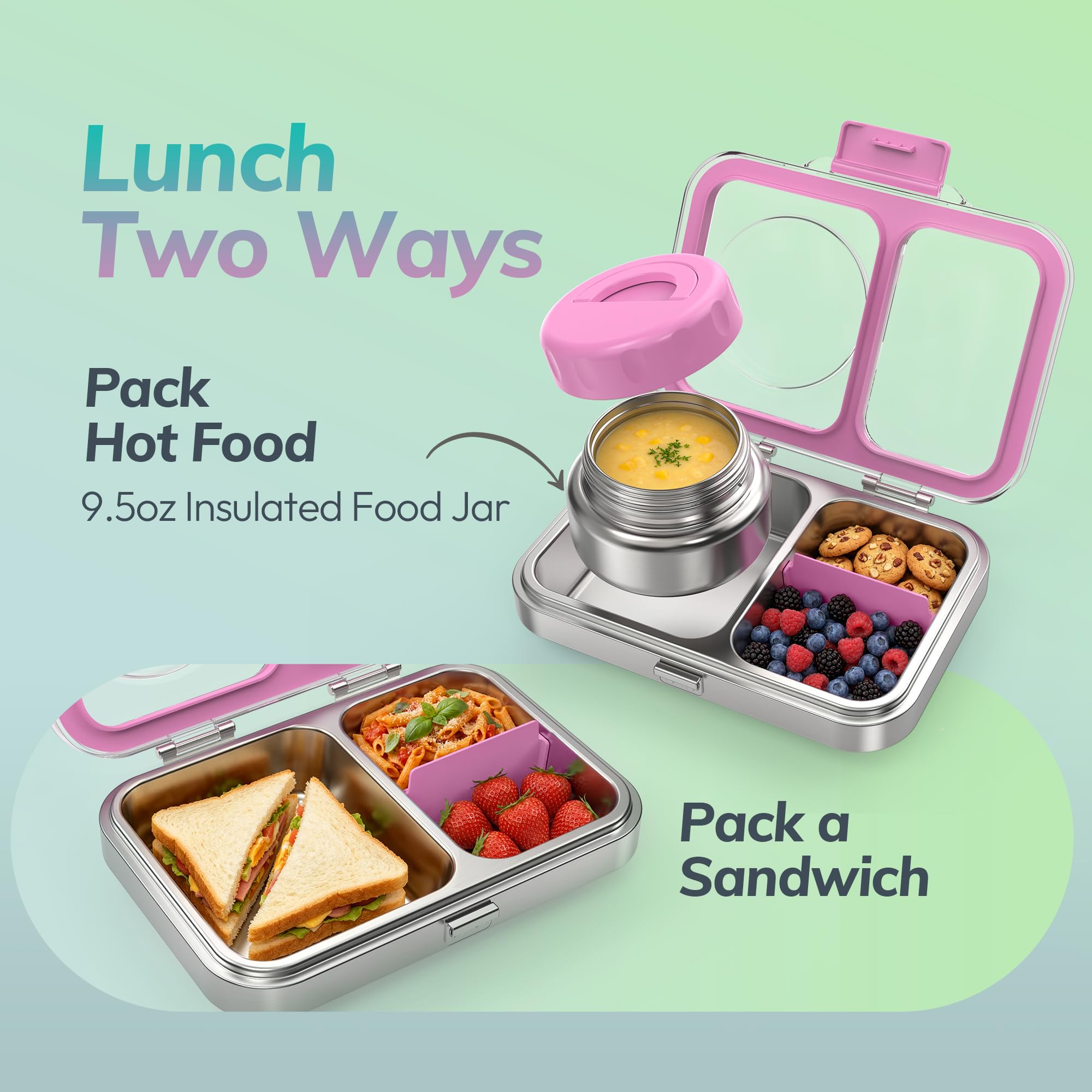 Itslife Fiambrera Inox 18/8 con Recipiente Térmico 280ml, Caja Bento 2 Compartimentos Antifugas para Niños y Adultos, Tapa Tritan, Sin BPA, Apta para Lavavajillas, Morado