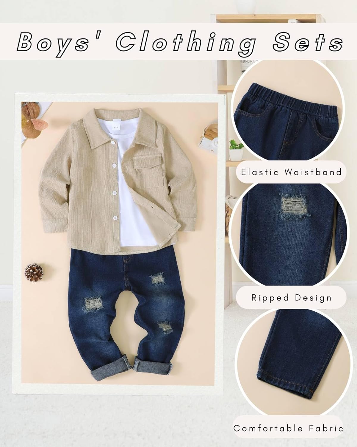 Renotemy Toddler Boy Clothes Fall Winter Outfits 3Pcs Fashion Flannel Shirts Ripped Jeans Pants Kids Boys Clothing Sets - Image 6