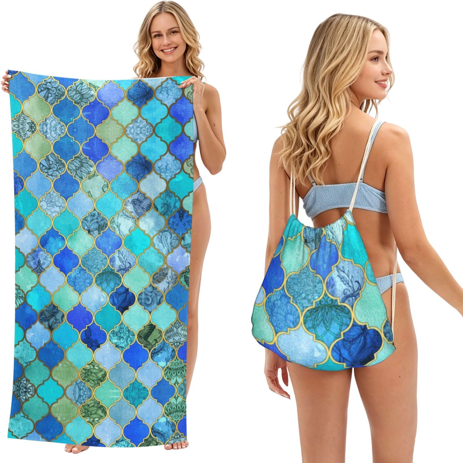EZDLOWVBA Stone Pattern Print Beach Towel Backpack 2 In 1 Summer Large Lightweight Beach Towel - Multifunctional Ship Pattern Towel Bag For Storage,Sport