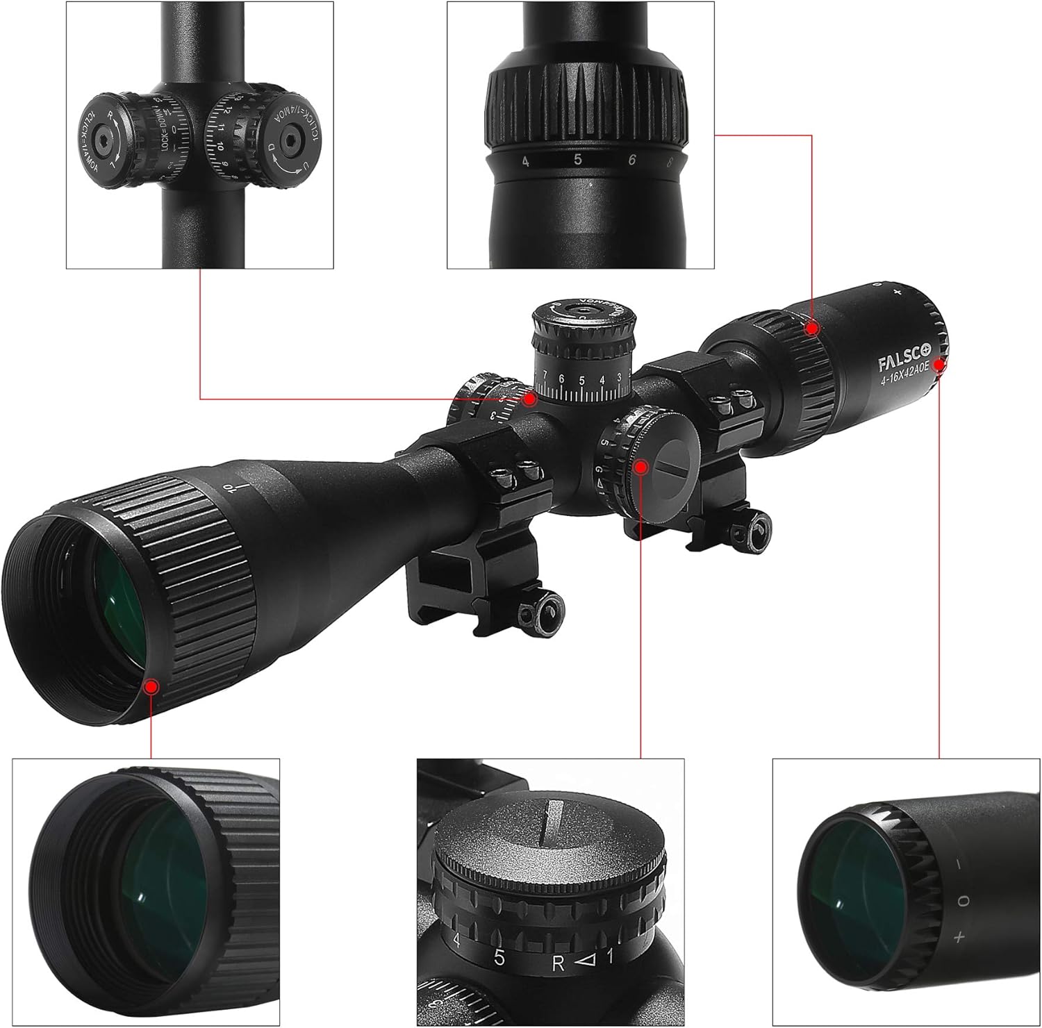 FALSCO Rifle Scope 4-16X42 AO Red Green Illuminated Mil Dot with Flip-Up Covers : Sports & Outdoors