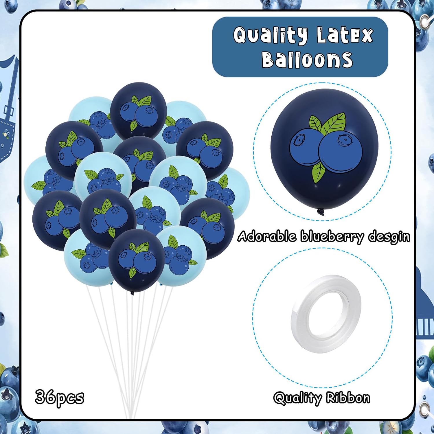 Jollyboom Blueberry Party Decorations, 36pcs Blueberry Print Latex Balloons for a Berry Sweet Baby Is On The Way Welcome Baby Shower Decorations Birthday Party