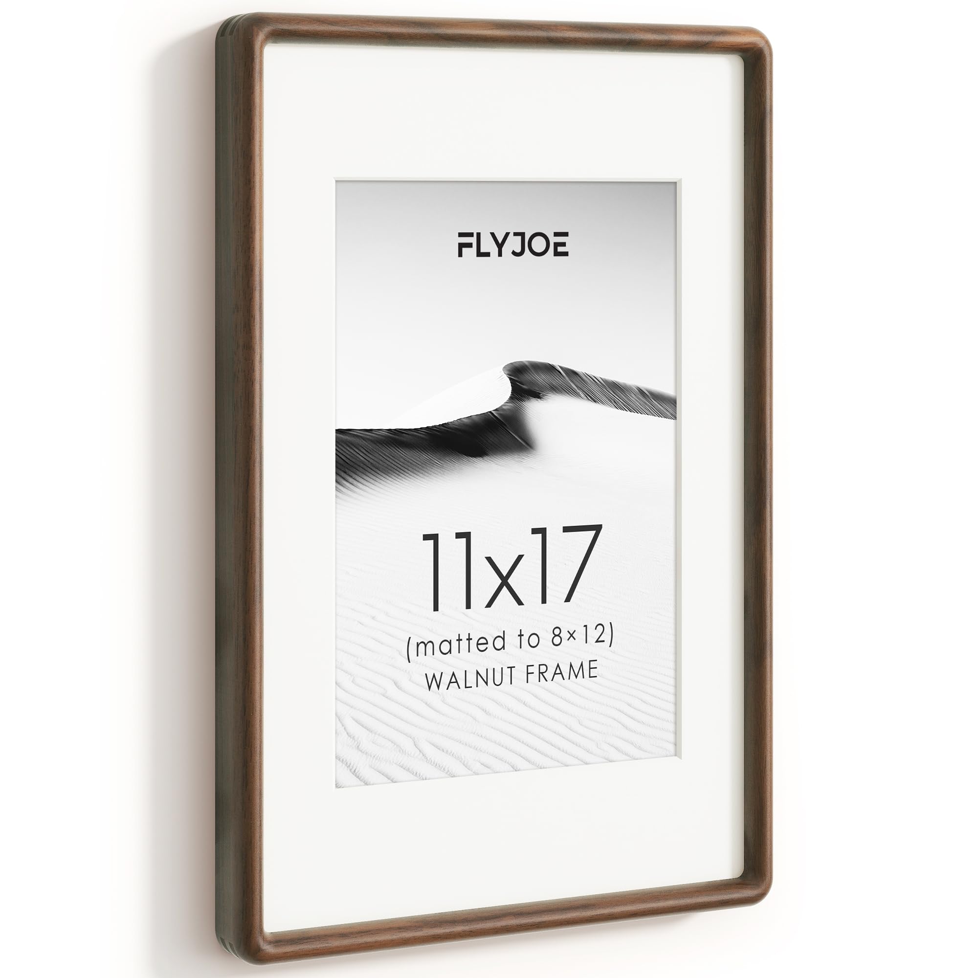 11x17 Picture Frame, Natural Solid Walnut Wood Photo Frame, Rounded Corner