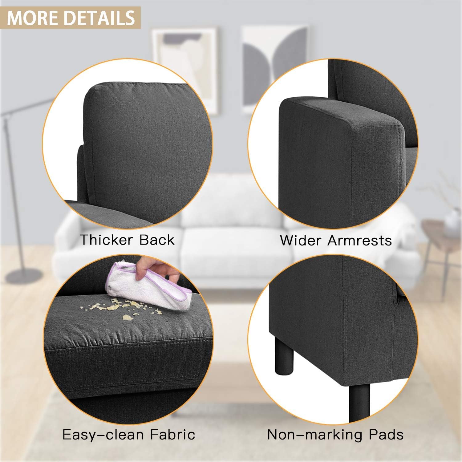 BOSSIN Mini 77''Convertible Sectional Sofa Couch, Small Modern Linen Fabric L-Shaped Couch 3-Seat Sofa Sectional with Reversible Chaise for Small Living Room, Apartment and Small Space (Dark Brown)