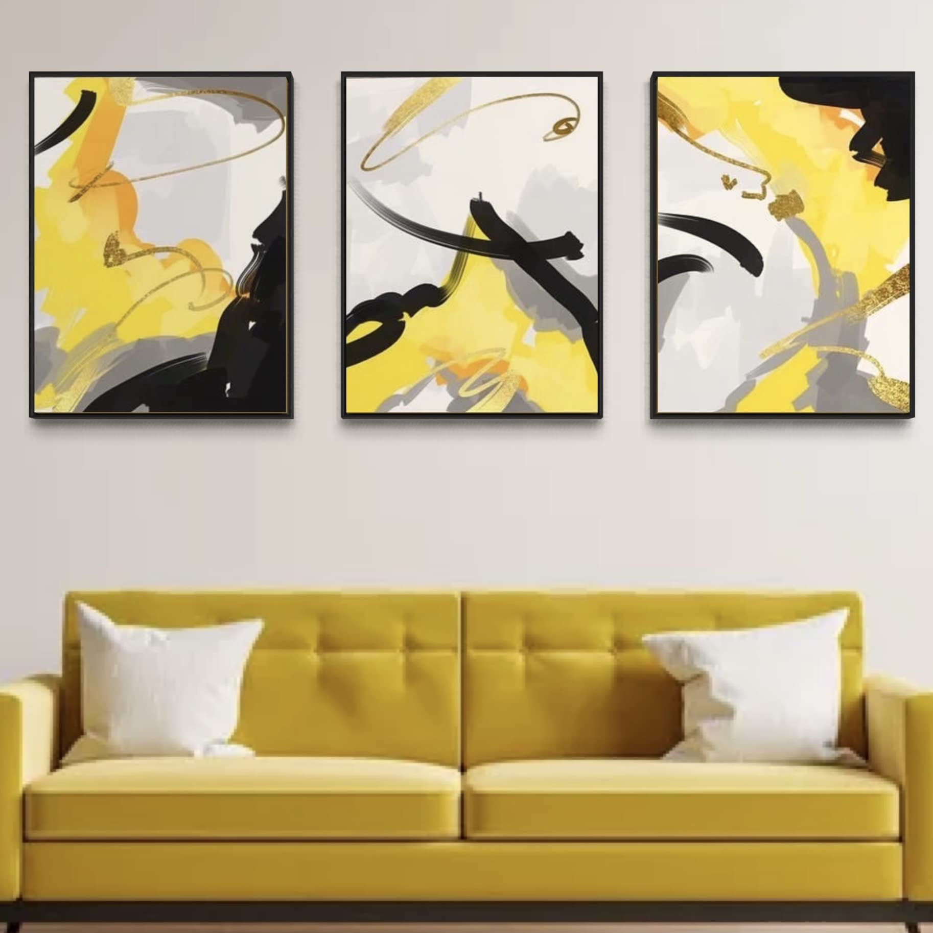 Yellow Black Framed Wall Art (Black Frame)