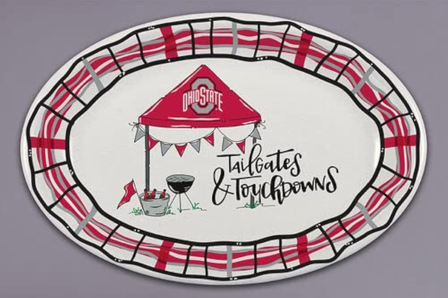 Magnolia Lane Ohio State Buckeyes Tailgates & Touchdowns Oval Barbeque Plate, 18-inch Length, Melamine, Kitchen Accessories