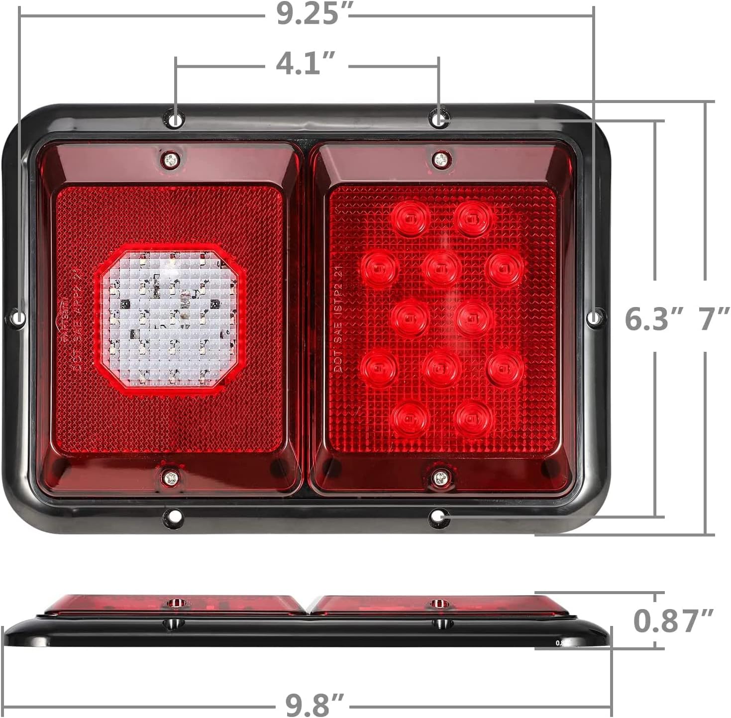 Partsam 2Pcs Double Led Trailer Tail Lights + 14Pcs Double Bullseye Led Side Marker Lights Surface Mount RV Camper Trucks