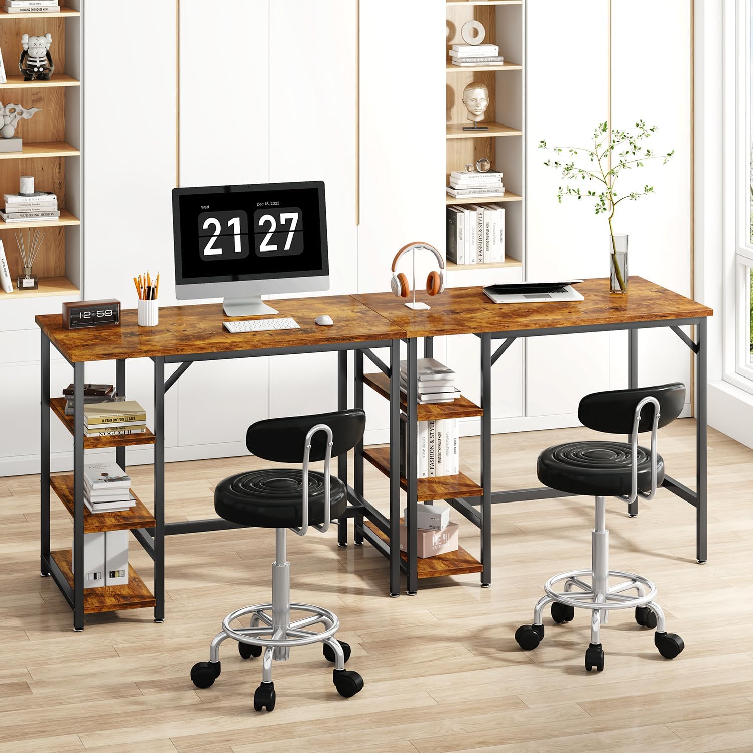 ibuyke 40”h bar table with 3 storage shelves, high dining table for kitchen, rustic brown counter table, industrial standing computer desk utmj054h