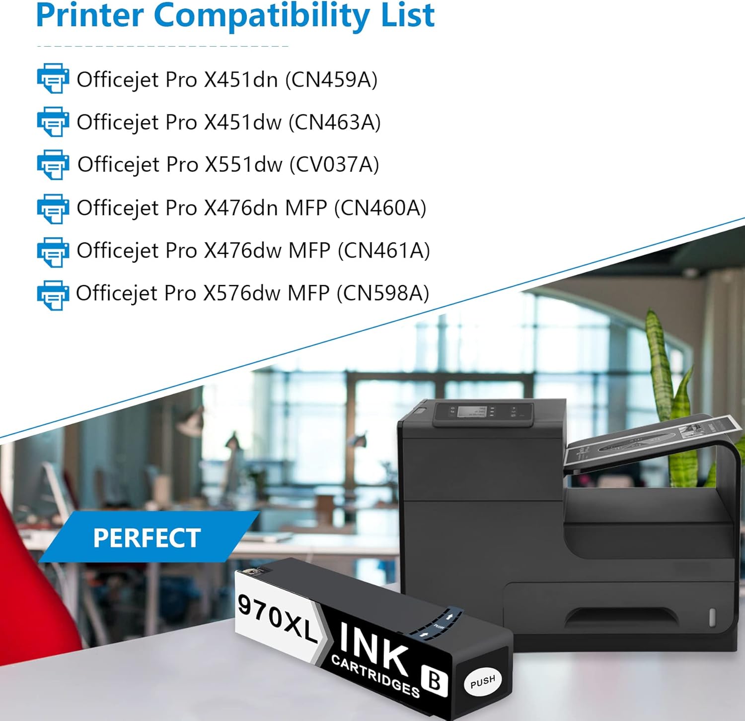 970XL High-Yield Ink Cartridges (1 Pack, Black) Compatible 970 970XL Ink Replacement for HP 970 970XL Ink Cartridges for OfficeJet Pro X451dw X451dn X476dw X476dn X576dw X551dw Printer