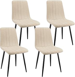 Juego De 4 Sillas De Comedor, Sillas Cocina con Tela De Lino Y Patas De Metal Negro,Silla De Dormitorio,Silla Acolchada,Silla De SalóN,Sillas Comedor Modernas-Beige