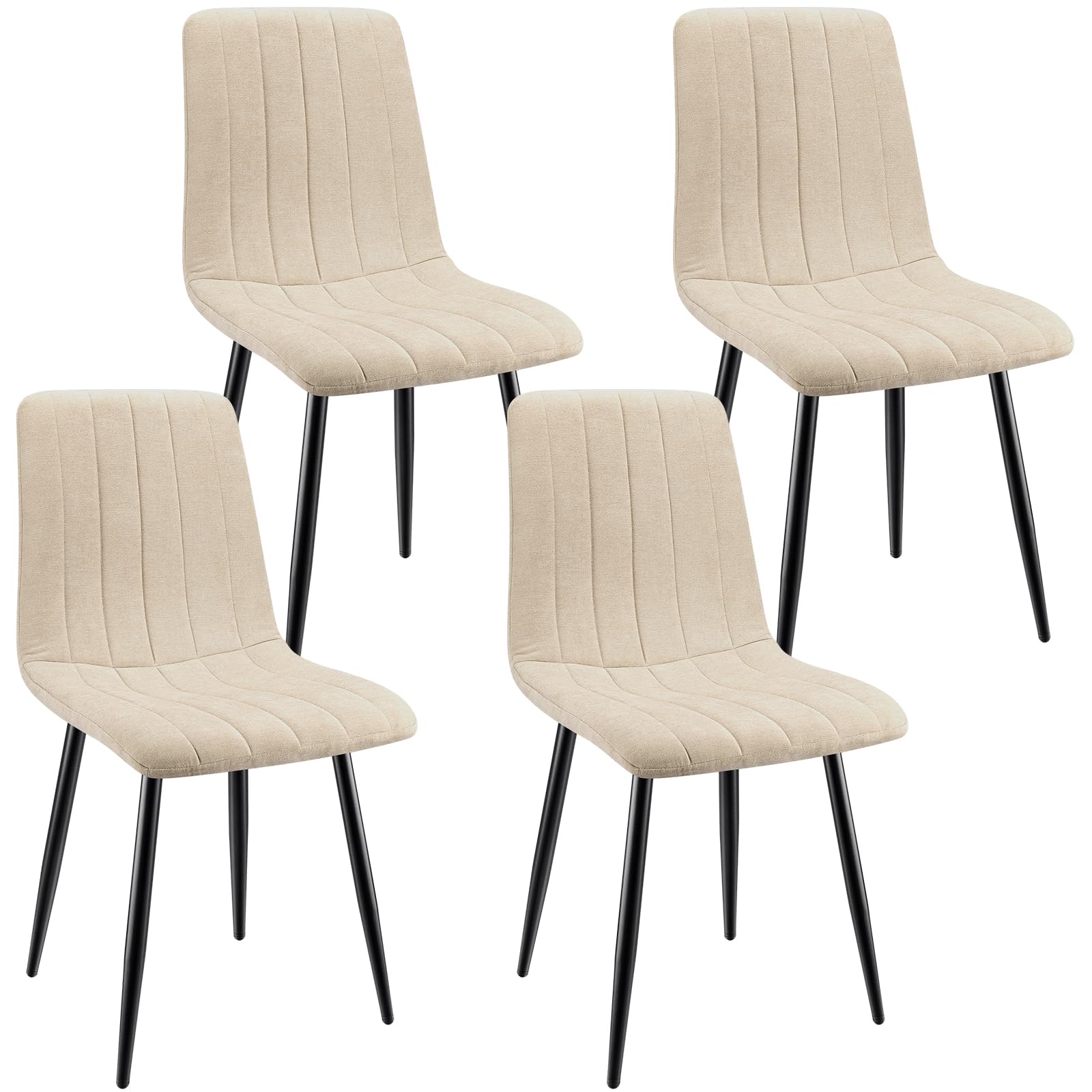 Juego De 4 Sillas De Comedor, Sillas Cocina con Tela De Lino Y Patas De Metal Negro,Silla De Dormitorio,Silla Acolchada,Silla De SalóN,Sillas Comedor Modernas-Beige