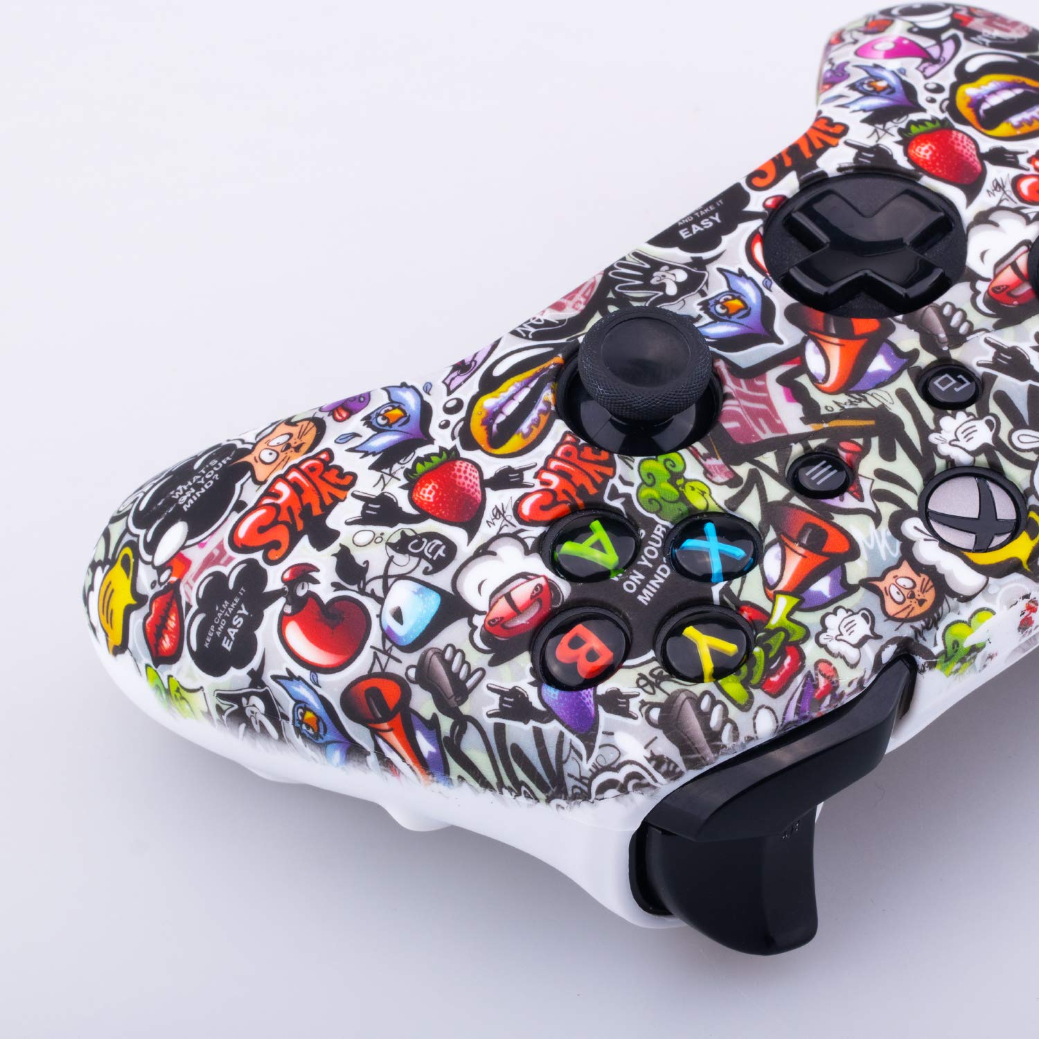 1 x Silicone Transfert Impression Protecteur Couverture Peau + 6 Thumb Grips et Bouchons Anti-Poussière pour Manette Xbox One/S/X des Fraises