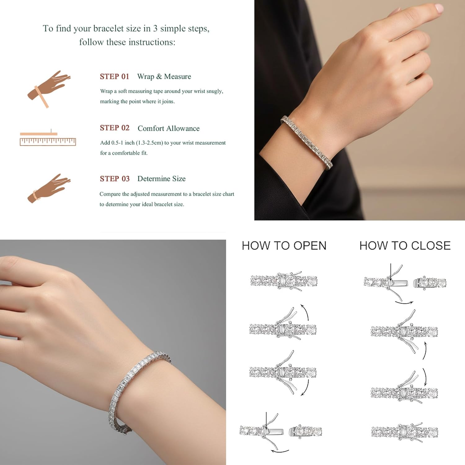 MDFUN 18K White Gold Plated 3mm Square Cubic Zirconia Dainty Tennis Bracelets Jewelry for Women 6-8.5 Inch - Image 2