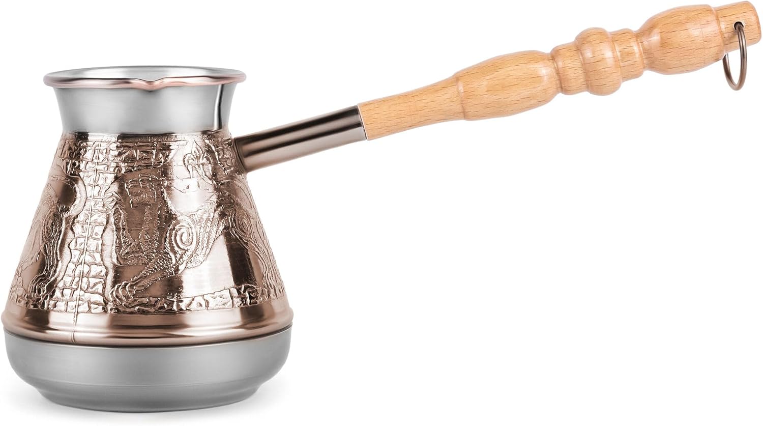 Turkish Cezve 14 Fl Oz 400 ML Leopard Copper Cezve Large Turka Turkish Coffee Pot Greek Arabic Coffee Pot with Wooden Handle Jezve Maker