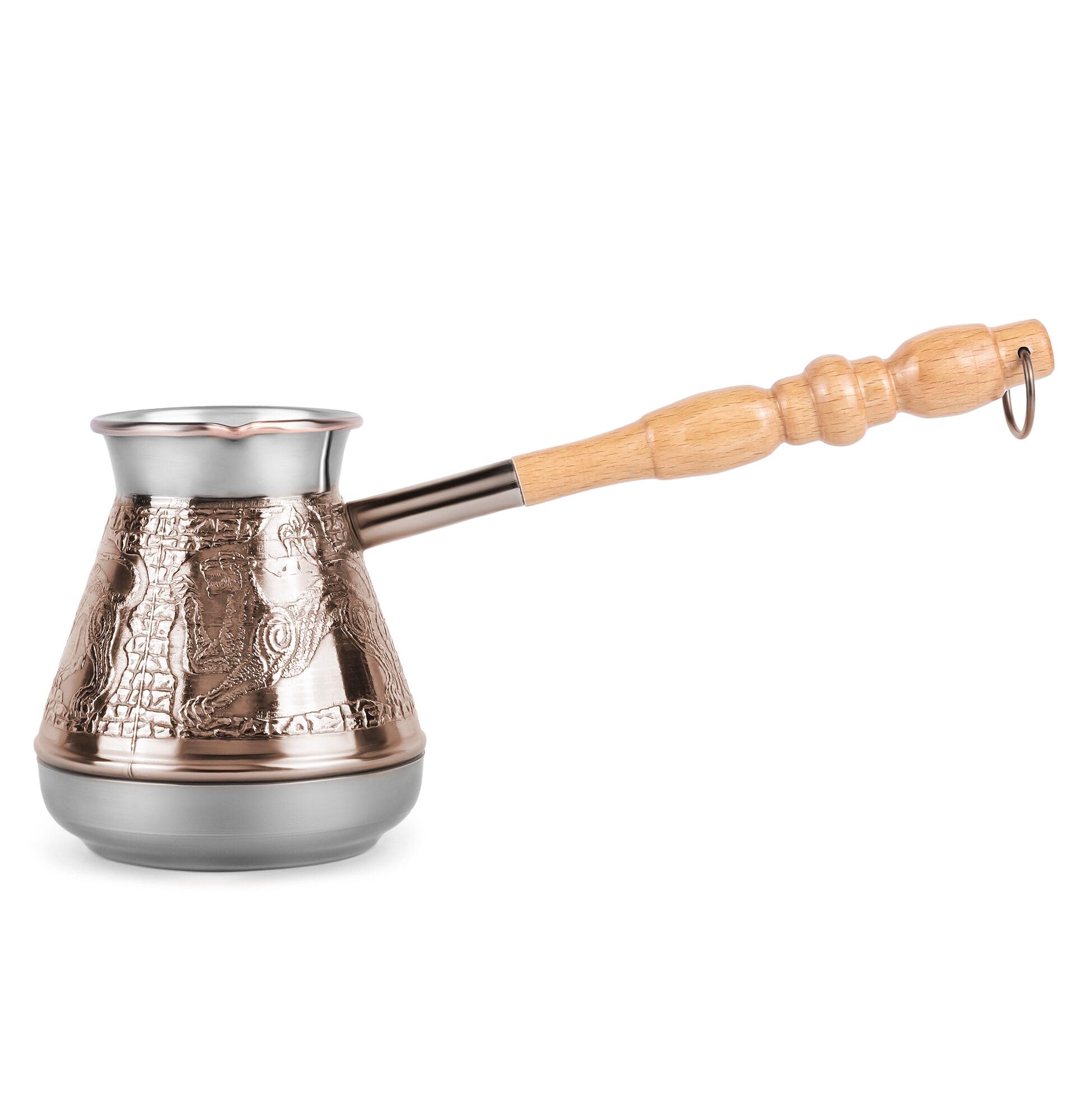 Turkish Cezve 14 Fl Oz 400 ML Leopard Copper Cezve Large Turka Turkish Coffee Pot Greek Arabic Coffee Pot with Wooden Handle Jezve Maker