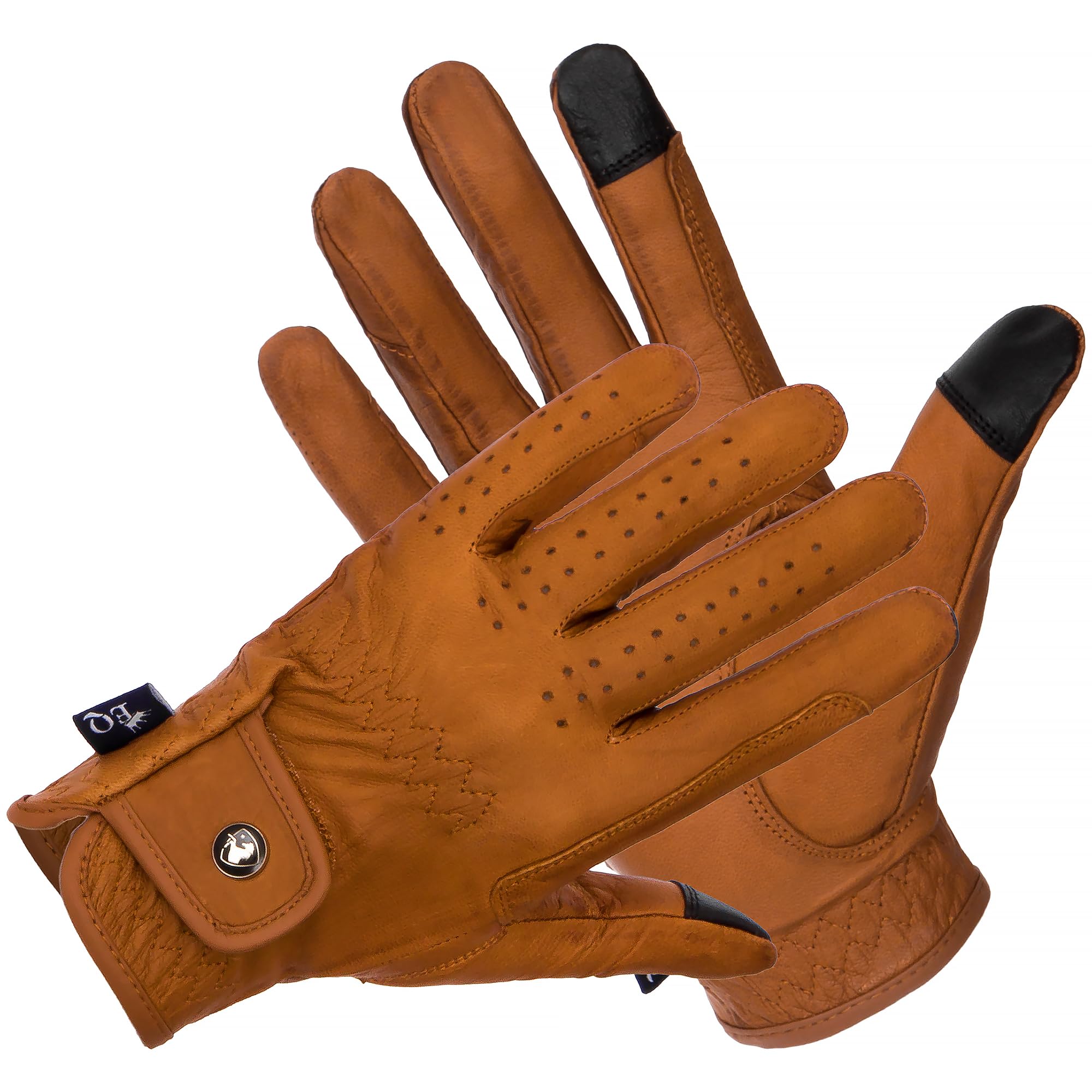 Reithandschuhe Leder Touchscreen – Atmungsaktive, natürliche Lederhandschuhe mit Verstärkung, Perfekter Grip & Touch-Funktion - Mauritius