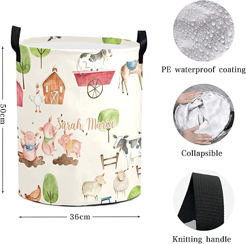 Miniatura 10 de NZOOHY Cesta de lavandería personalizada con diseño de animales de granja, asa redonda de almacenamiento, impermeable, plegable, de gran capacidad y