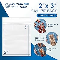 Vista 2 de Spartan Industrial - 2" X 3" (1000 unidades) 2 mil, bolsas de plástico con cierre transparente reutilizables con cierre de seguridad resellable