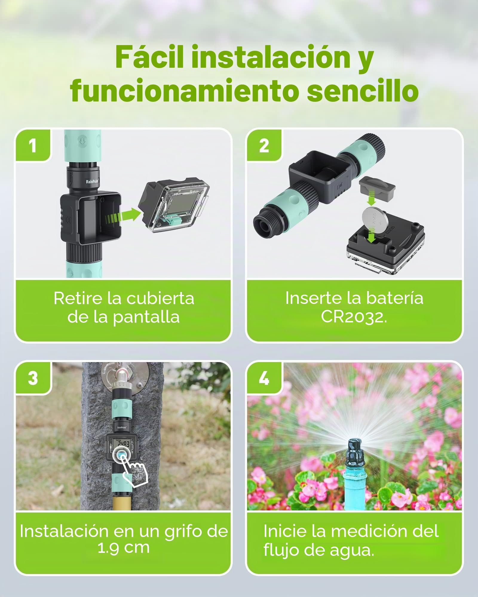 RAINPOINT Contador de Agua, práctico Reloj de Agua para jardín, 4 Modos para controlar el Consumo de Agua, Contador de cantidad de Agua