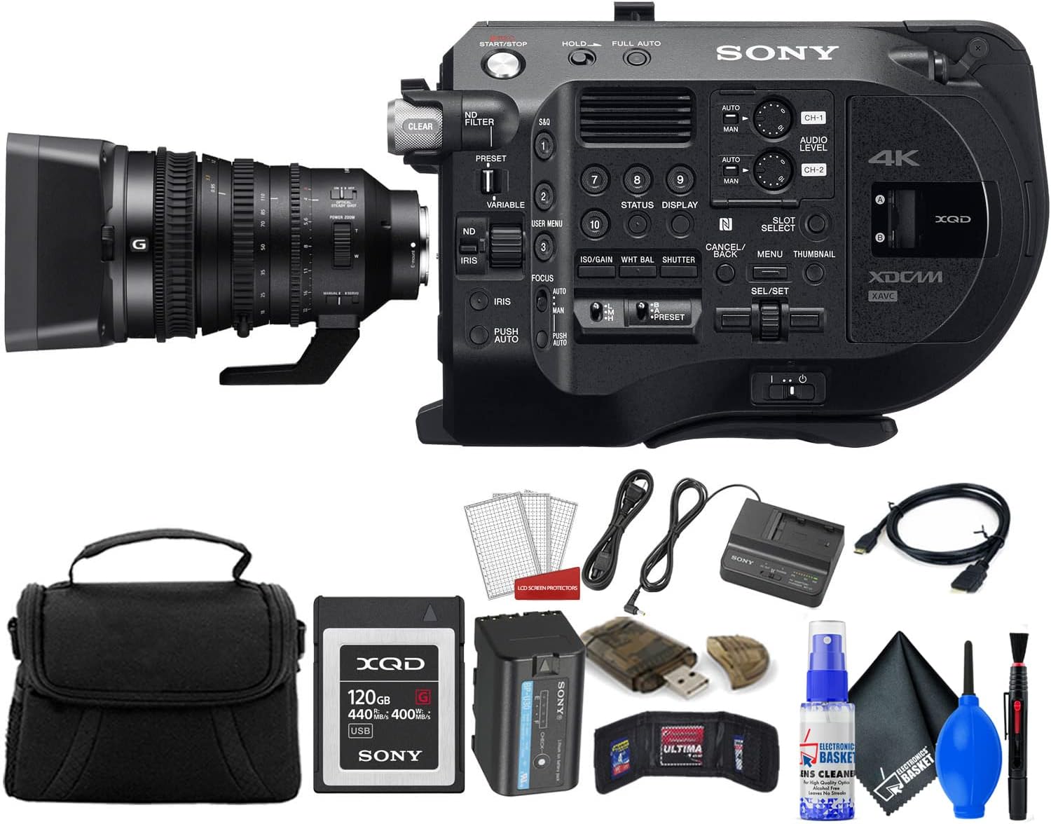 Sony PXW-FS7M2 4K XDCAM Super 35 Camcorder Bundle with 18-110mm Zoom Lens (PXW-FS7M2K) W/ 120GB Memory Card, Bag, Cleaning Bundle, and More. (Renewed)