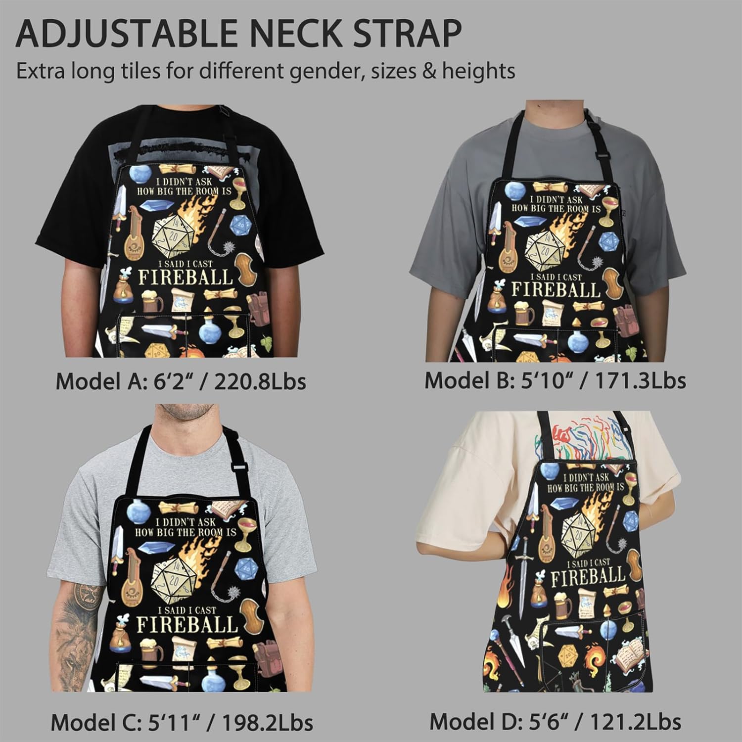 POFULL Game Playing Gift Dragons Dice Gift I Didnt Ask How Big The Room Was I Said I Cast Fireball Apron With Pockets - Image 5