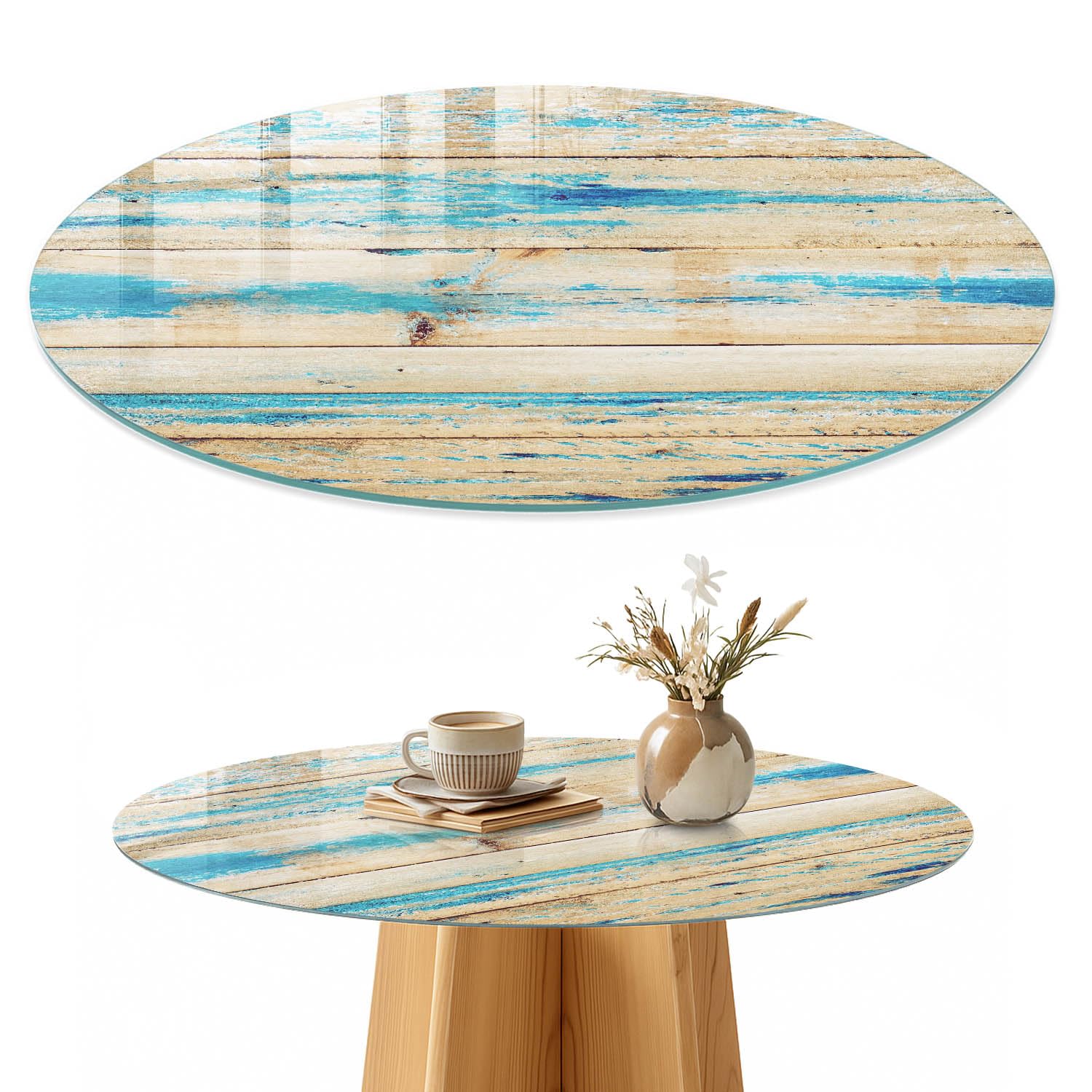 Placa de Cristal 100 cm | Redondo | Espesor 4 mm | Bordes Pulidos | tablas de madera | Pies Antideslizantes | para la Cocina y Salón | con Impresión Decorativa | Vetro Temperato