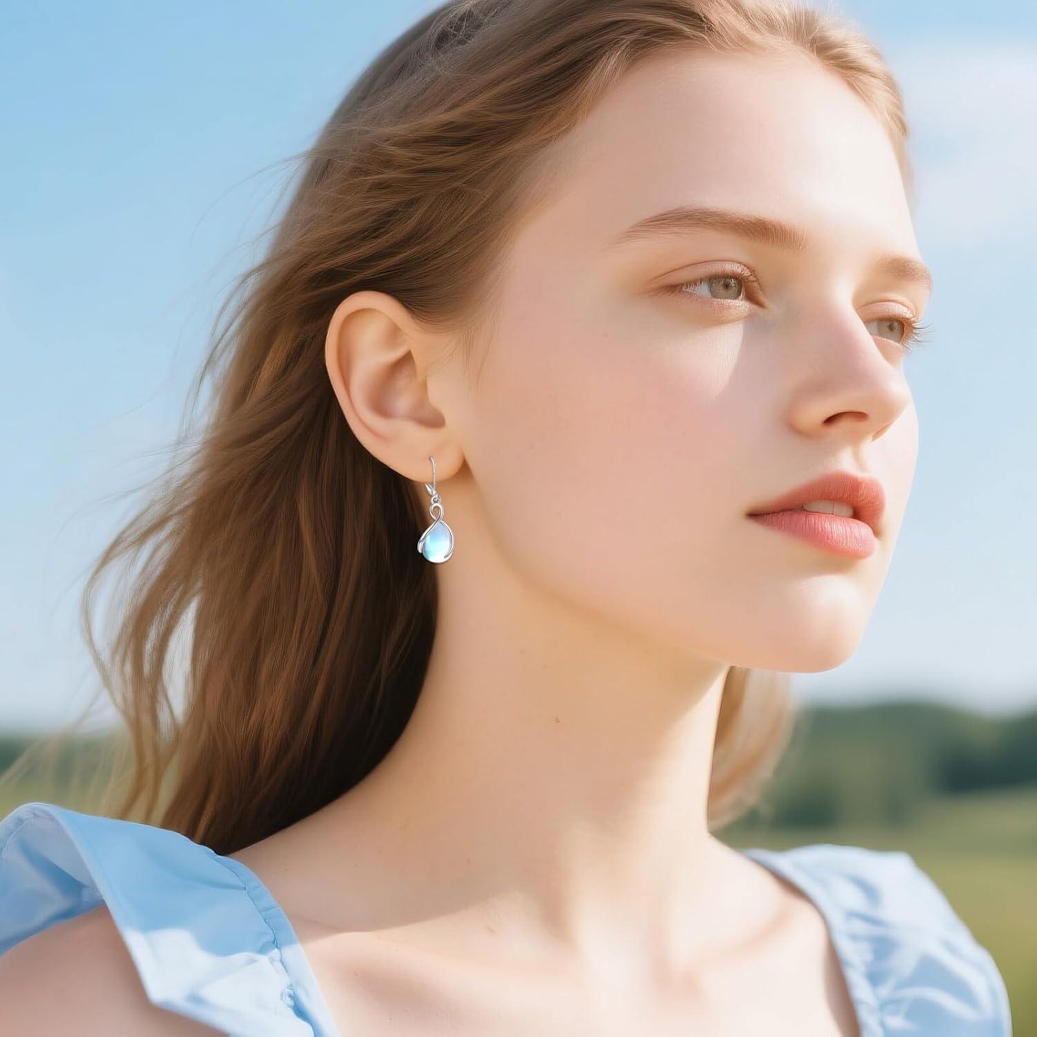 Moonstone Dangle Earrings for Women - Sterling Silver Moon Stone Dangling Earrings Vintage Moonstone Dangle Drop Earrings Jewelry for Her - Image 2