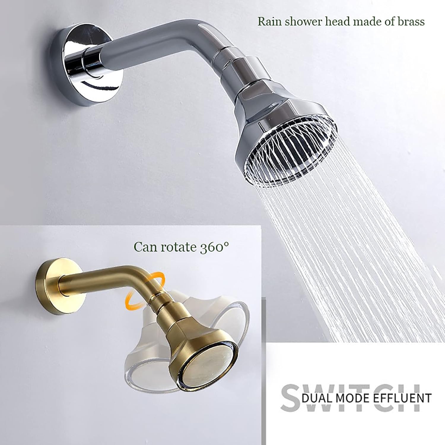 Shower System, Shower Faucet Set Wall Mounted Shower Combo Set 2.6 inches Rain Shower Head Rain Mixer Combo Set with Handheld Shower, Shower Holder, Shower Hose,Black (Color : Black)