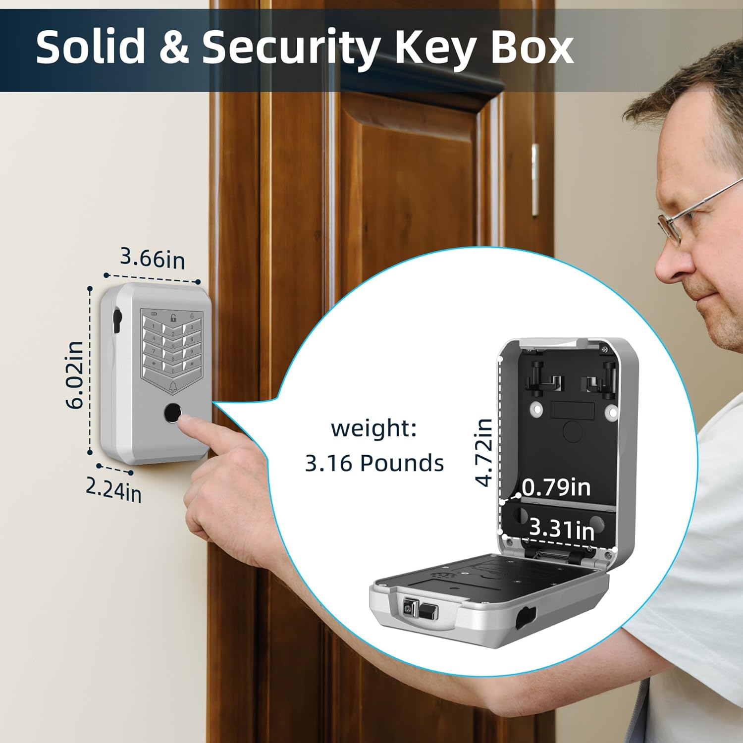 Smart Key Lock Box,Outdoor Wall Mount Key Boxs, Fingerprint Password and APP Remote Unlocking, Security Key Safe for Business Owners, Realtors and Hosts (Silver)