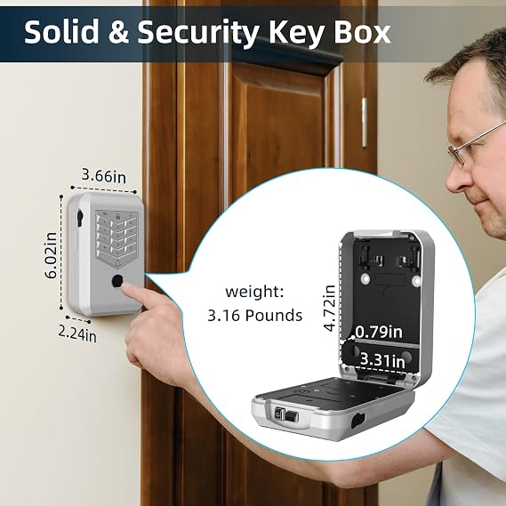 Smart Key Lock Box, Fingerprint Key Case with Password,Tuya APP, Cards and Keys, Wall Mounted Safe Boxs for Outdoor House Keys