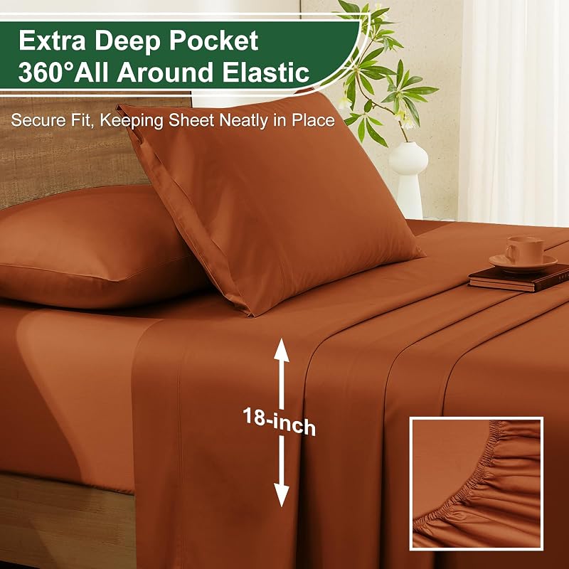 Ivellow 100% Egyptian Cotton Sheets King Size Set - 1200 Thread Count 6 PC image 5