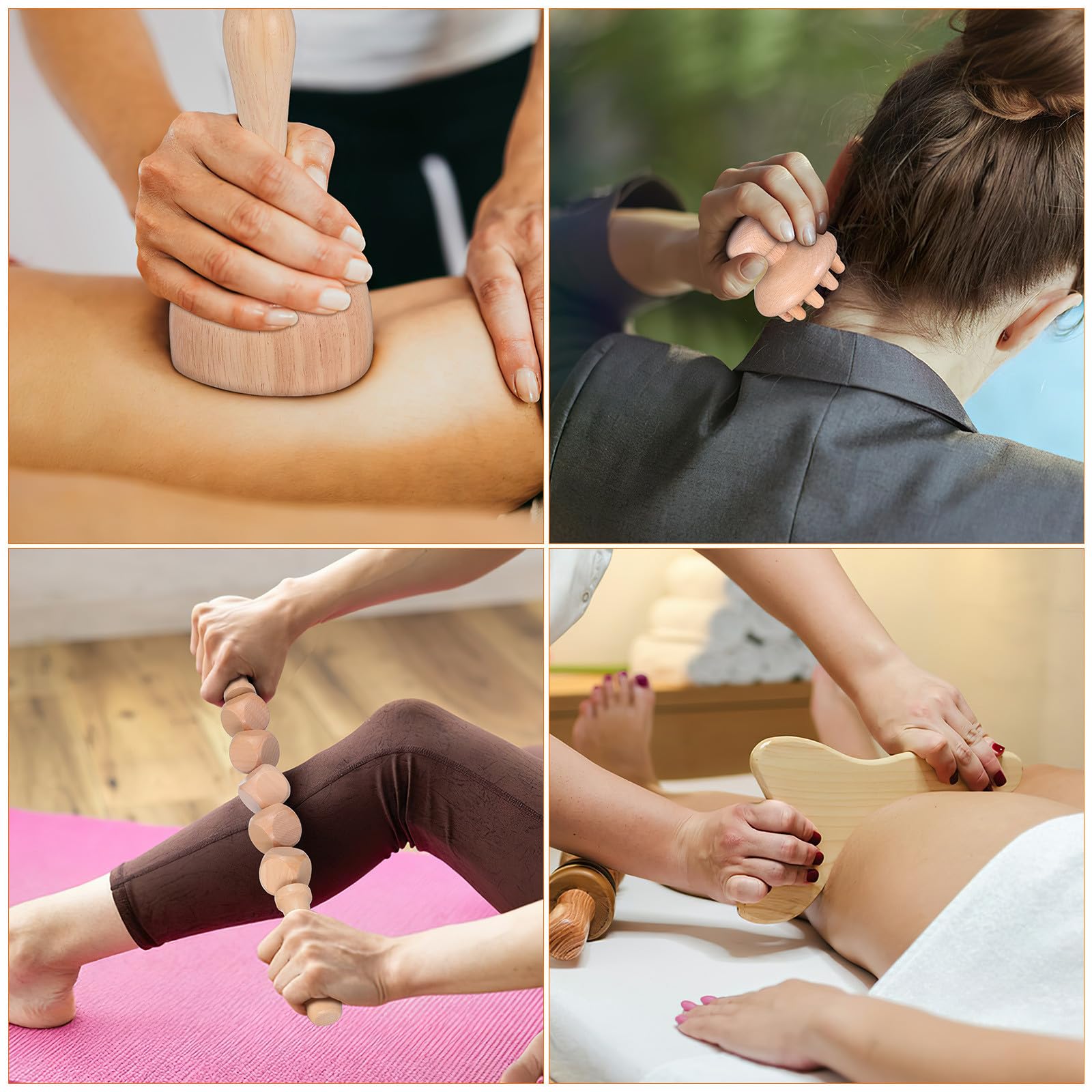 6 Pezzi Strumenti per Massaggio in Legno Rullo e Bastone per Massaggi Terapeutici, Effetto Lenitivo della Circolazione per Lavoro D'ufficio Prolungato