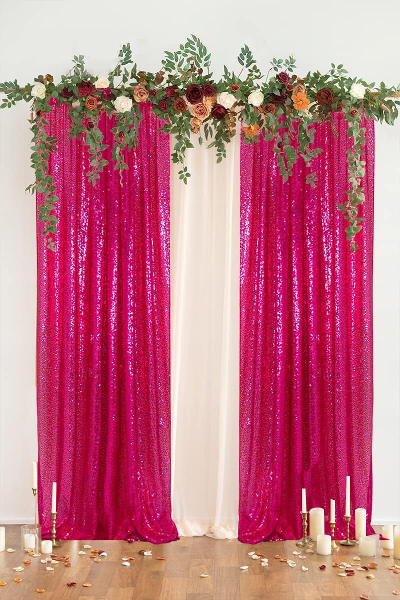 PartyDelight Hot Pink 2FT X 8FT Sparkly Sequin Backdrop Curtains and Wedding Aisle Runner Hot Pink 2FTx15FT Sequin Carpet