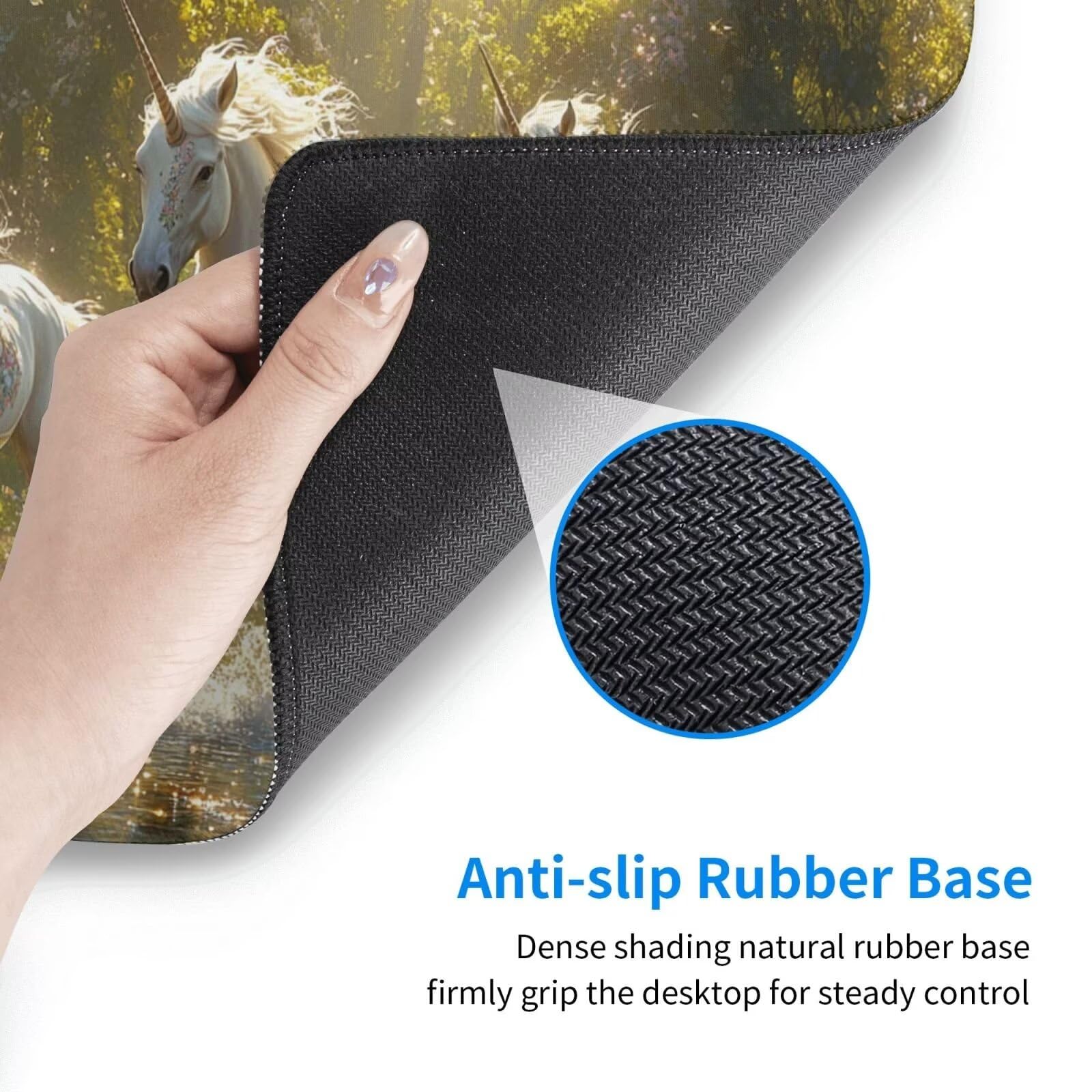 Gaming Mauspad XXL,1200 x 600 x 3mm Mousepad Verlängertes Groß Mauspad Schreibtischauflage,Genähte Kanten rutschfeste Gummibasis,Verbessert Präzision Geschwindigkeit Home Office Weißes Einhorn L-506
