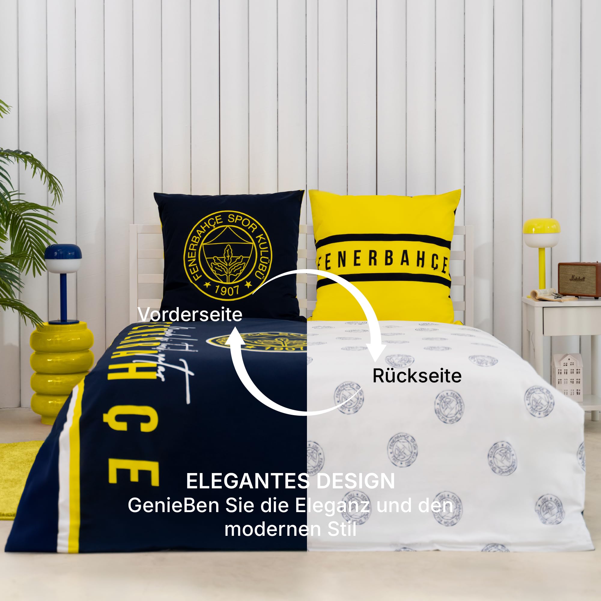 TAÇ Fenerbahçe Bettwäsche-Set 2 teilig - Bettwäsche 135x200 und Kopfkissenbezug 80x80-100% Baumwolle Super Weich - Doppelseitiger Kinder Bettwäsche für Jungen und Mädchen