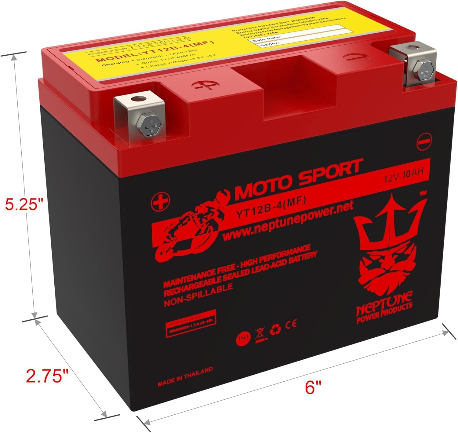 Brand YT12B-4 12V 10Ah Powersports Battery 185CCA AGM Rechargeable Replacement for Ducati, Triumph, Yamaha, Motorcycles, Scooters (XT12B-BS)