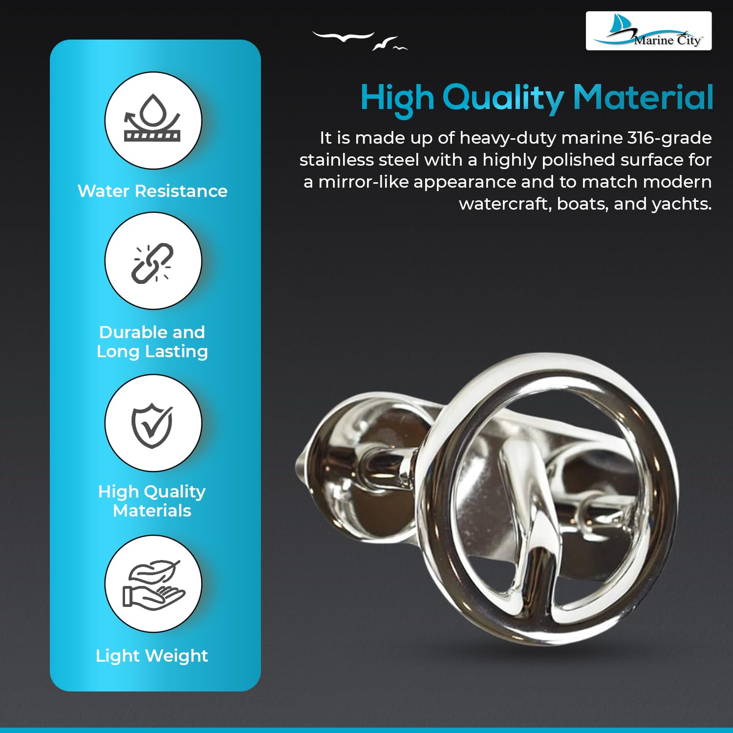 MARINE CITY 316 - Gancio da traino in acciaio inox, per sci e rimorchio, 4 pezzi (3/8 "× 1-1/2")