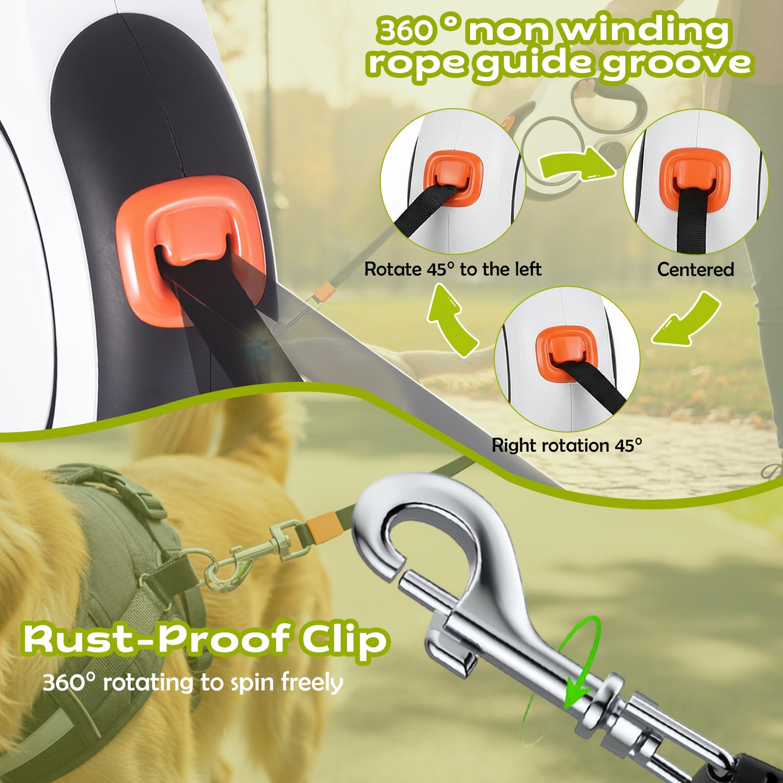 Hundeleine 8m, Robuste Rollleine für Hunde bis 50kg/110lbs, Flexileine mit Bequemen Griff & Kotbeutelhalter, 360°Anti-Verwicklung, für Kleine, Mittel & Große Hunde (Braun, 8 m)