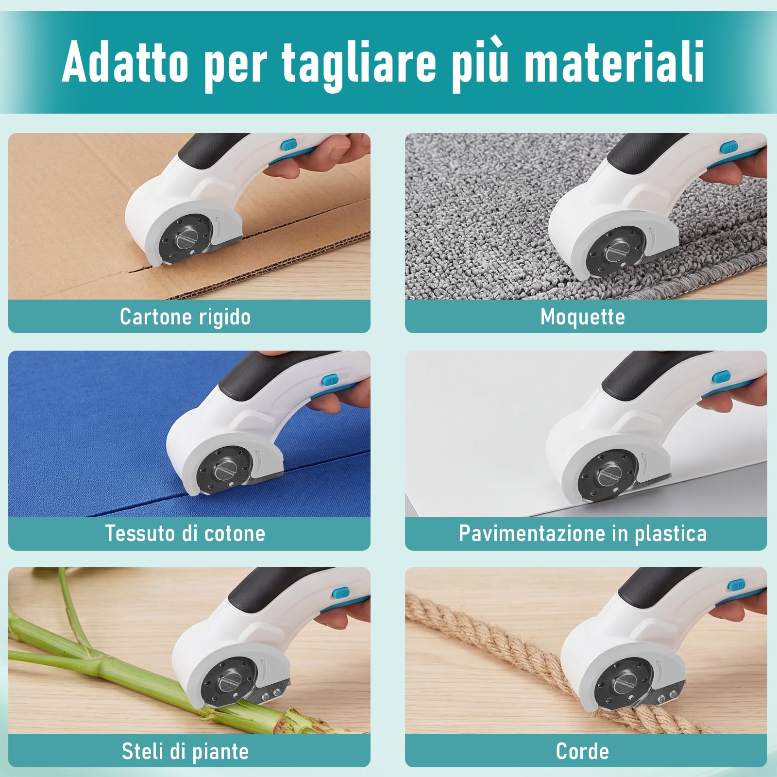 Taglierina per Cartone 3,7 V Forbici Elettriche,Taglierina per Cartone Elettrica con Batteria da 2000 mAh,Taglierina Universale con 2 Lame Autoaffilanti per Cartone,Moquette,Pelle,Feltro e Plastica