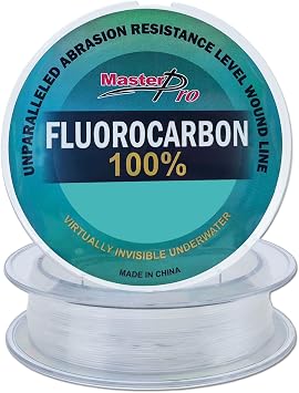 MASTERPRO 100% Fluorocarbon Coated Fishing Line, 10lb 15lb 20lb 25lb 30lb 40lb 50lb 80lb 100lb, Clear, 50m/roll, Strong & Tough Fast Sinking Fishing Leader for Freshwater and Saltwater