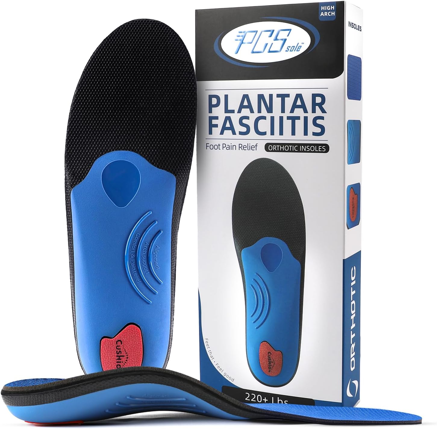 PCSsolePlantar Fasciitis Insoles for Women Men - High Arch Support Shoe Inserts - Heavy Duty Orthotics Inserts for Flat Feet, Overpronation, Heel Pain - Best Insole for Standing All Day