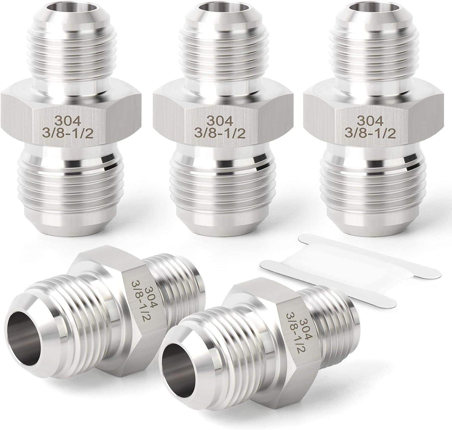 TAISHER 5PCS Forging of 304 Stainless Steel SAE 45 Degree Flare Tube Fitting, 1/2" Flare Nut Air Conditioning Pipe Extension Butt Tube