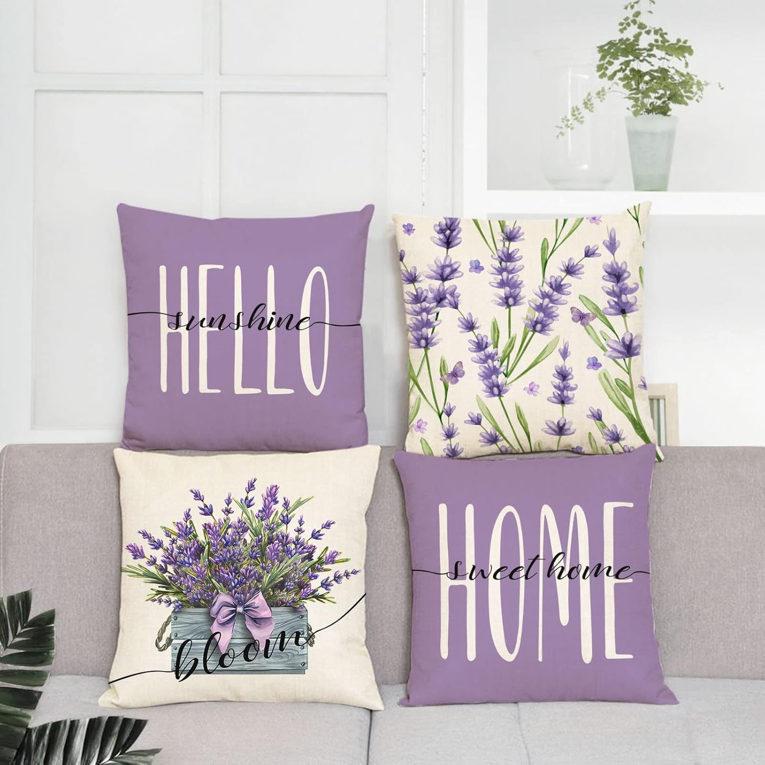 YeeJu Set of 4 Lavender Pillow Covers 20x20 Spring Summer Pillow Covers Purple Floral Throw Pillow Covers Cushion Covers Square Pillow Cases for Couch Sofa Outdoor Home Decorations(20 Inch)