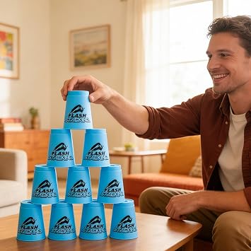 AMJKEJI 12 Pcs Speed Stacking Cups, Sports Stacking Cups, Quick Stack Cup for Adult Develop Hand-eye Coordination, Enhance Concentration, Cultivate Patience and Perseverance (Blue)