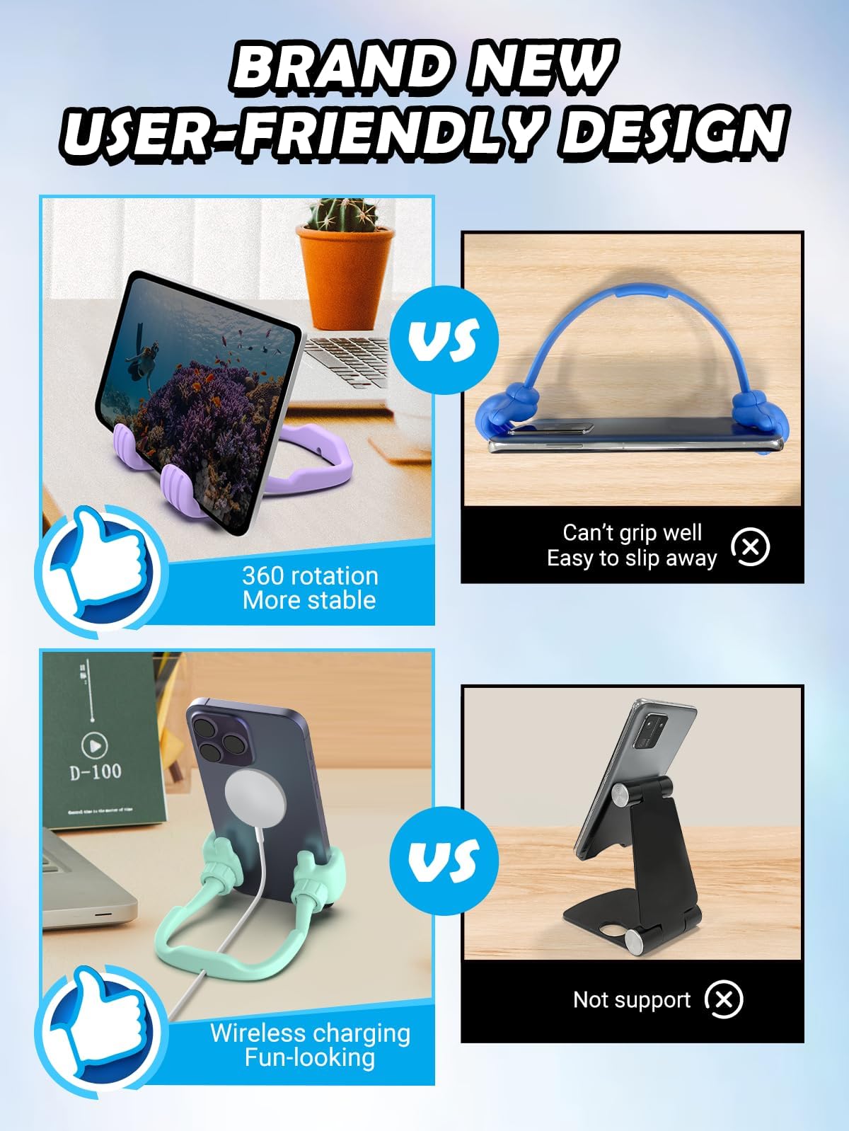 Support Téléphone Pouce Levé - Cadeau Drôle Et Pratique - Réglable 360° - Compatible Smartphones 4-8 Pouces